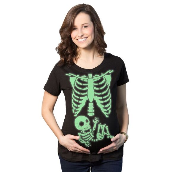 Maternity Skeleton Baby T Shirt Funny Cute Pregnancy Halloween Tee Announcement - Picture 1 of 4